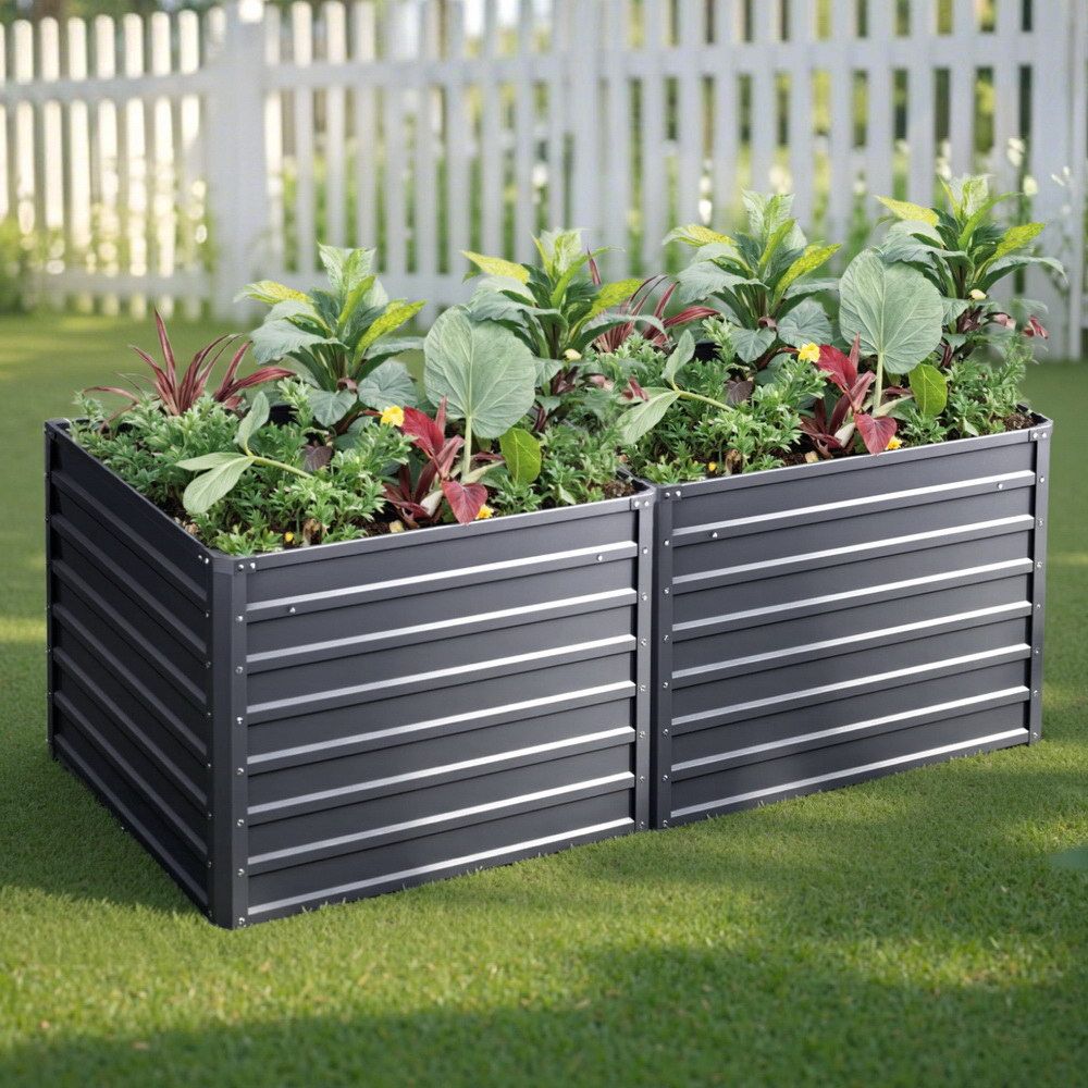 Green Fingers 2x Garden Bed 100x100x77cm Planter Box Raised Container Galvanised-Home & Garden > Garden Beds-PEROZ Accessories