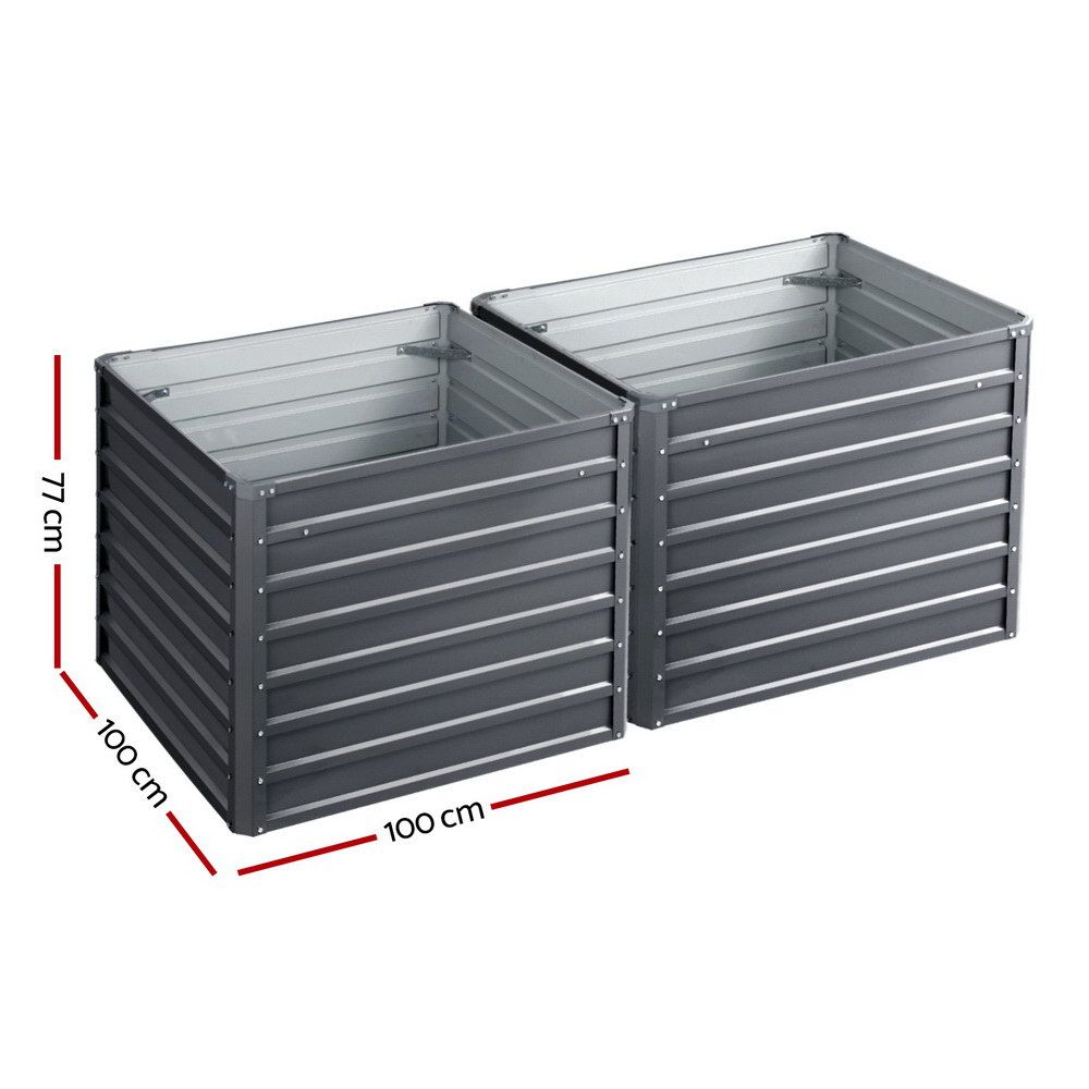 Green Fingers 2x Garden Bed 100x100x77cm Planter Box Raised Container Galvanised-Home & Garden > Garden Beds-PEROZ Accessories
