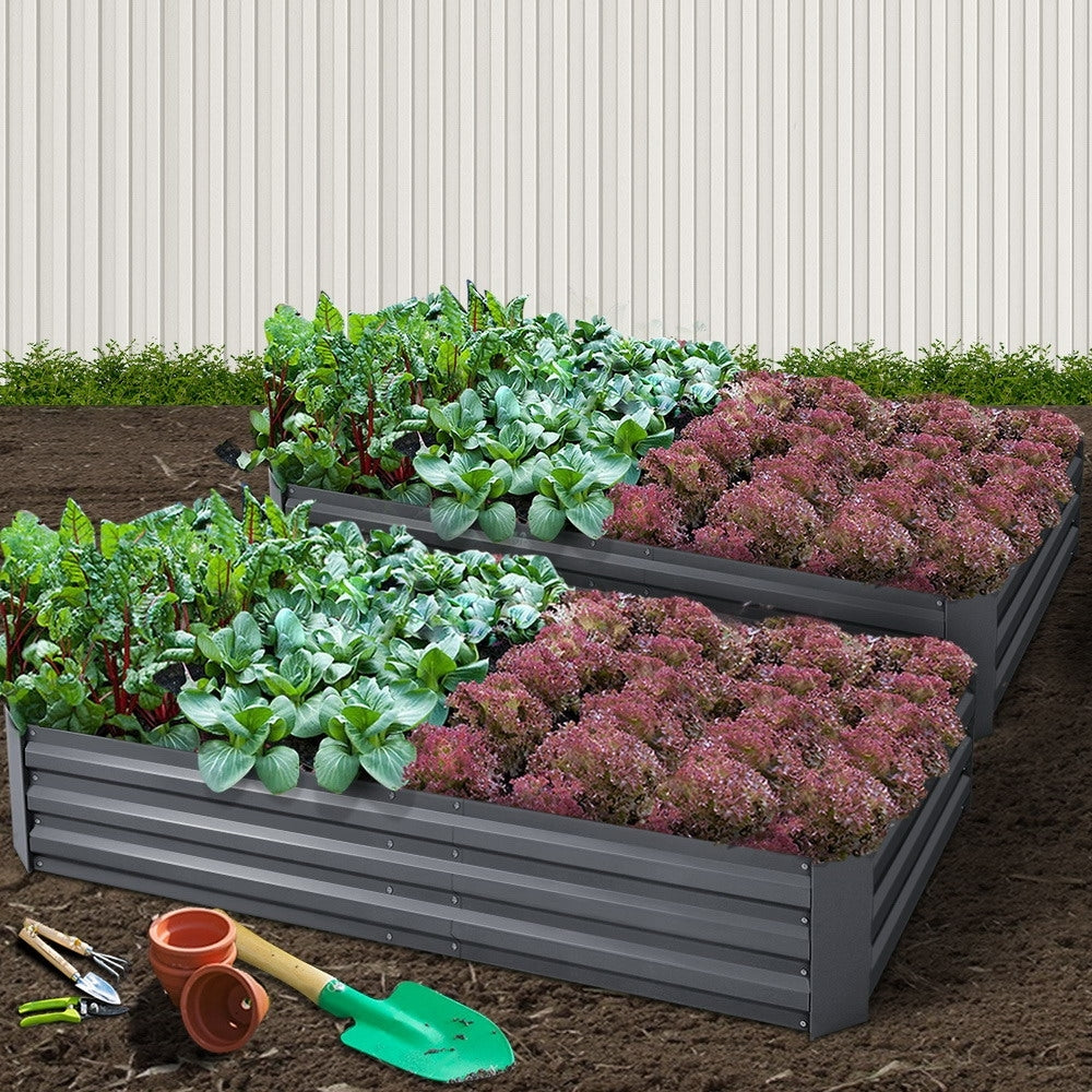 Green Fingers 2x Garden Bed 210x90cm Planter Box Raised Container Galvanised Herb-Home & Garden > Garden Beds-PEROZ Accessories