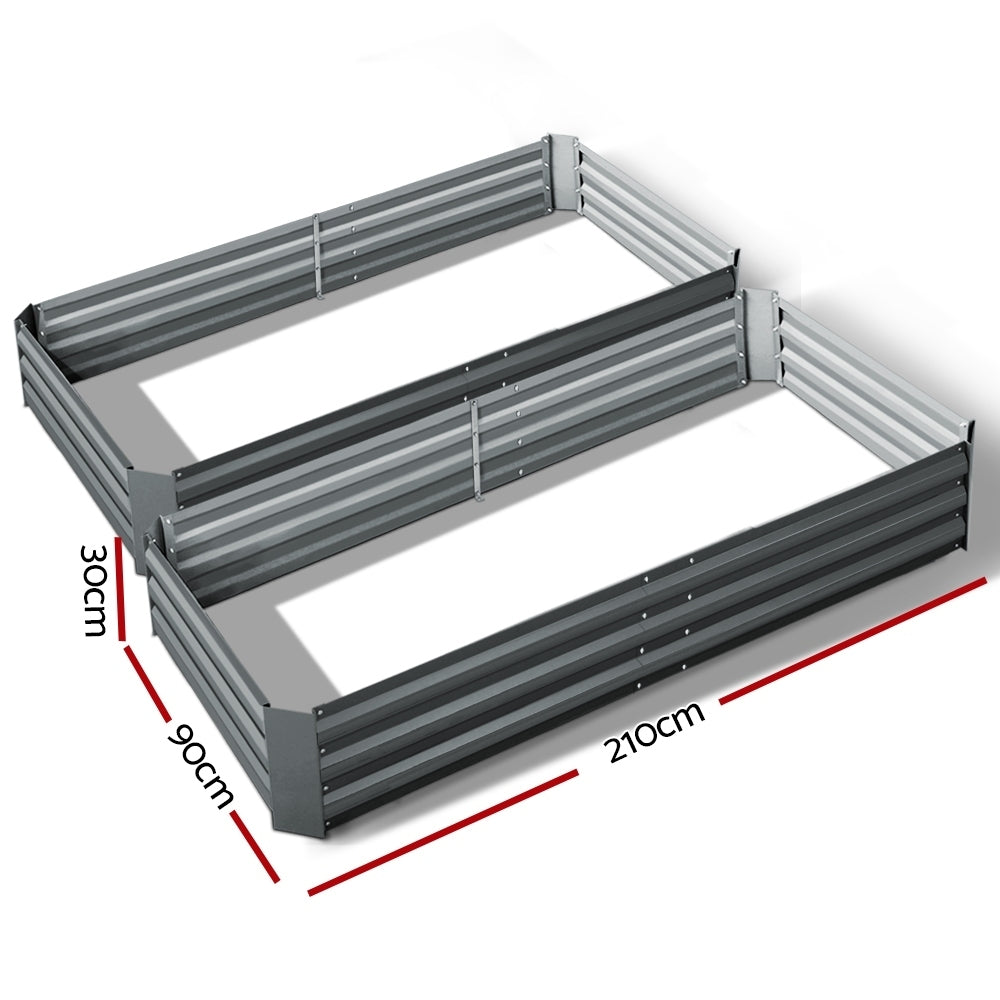 Green Fingers 2x Garden Bed 210x90cm Planter Box Raised Container Galvanised Herb-Home & Garden > Garden Beds-PEROZ Accessories