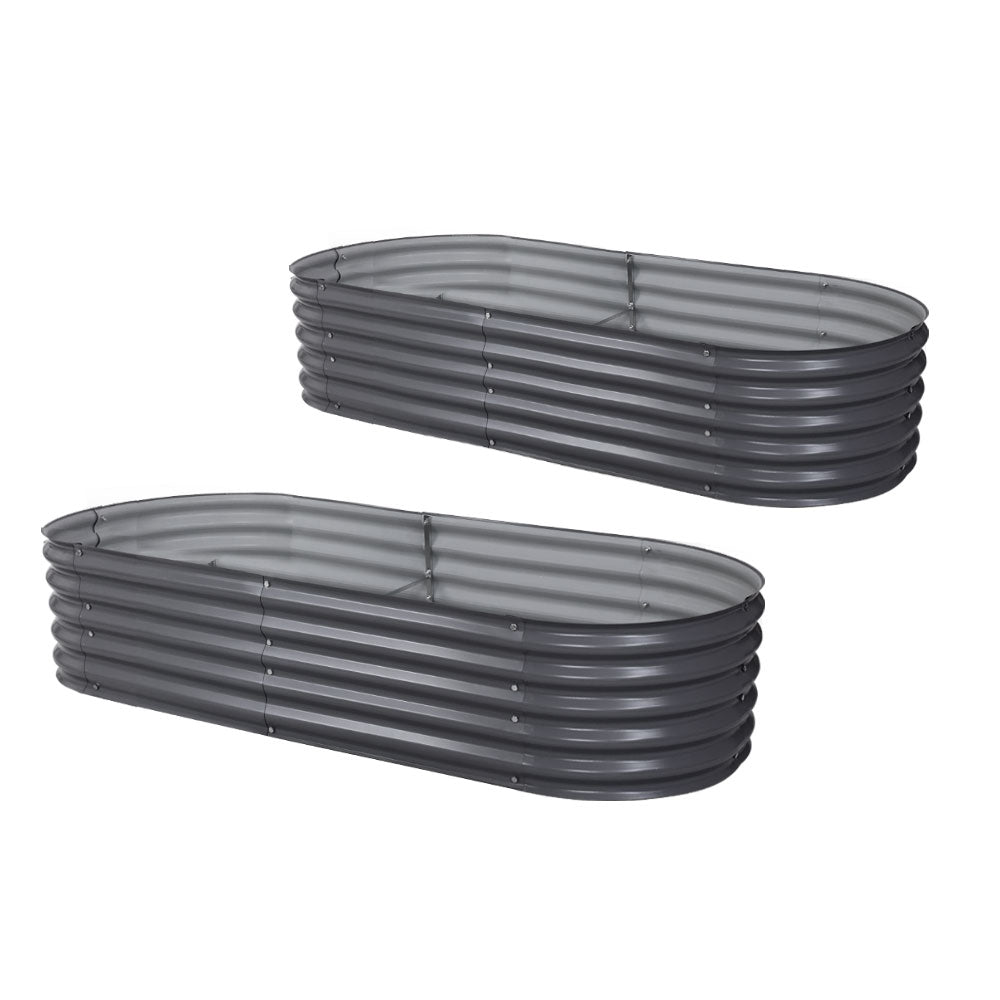 2x Green Fingers Raised Garden Bed 160X80X42cm Oval Planter Box Raised Container Galvanised-Home & Garden > Garden Beds > Garden Beds & Planters-PEROZ Accessories