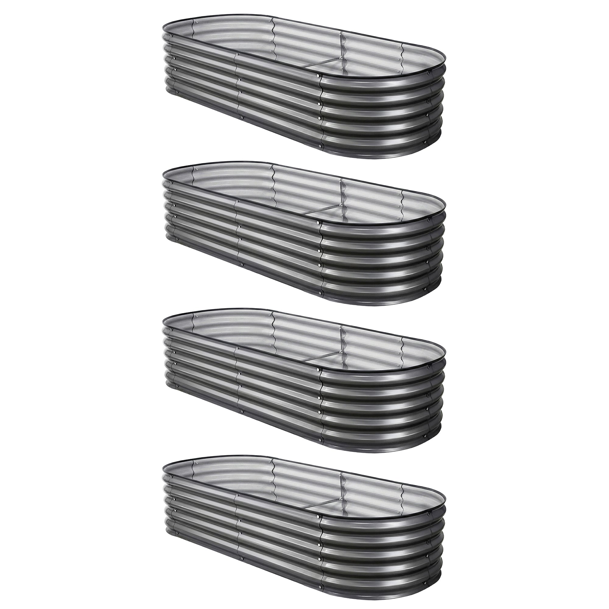 Green Fingers 4 Pcs Raised Garden Bed Kit Oval Galvanized Steel Planter Boxes 160x80x42cm, Heavy Duty Metal Elevated Garden Bed for Vegetables Flowers Herbs, with Safety Edging, Gloves & Pegs Included-Home & Garden > Garden Beds > Garden Beds & Planters-PEROZ Accessories