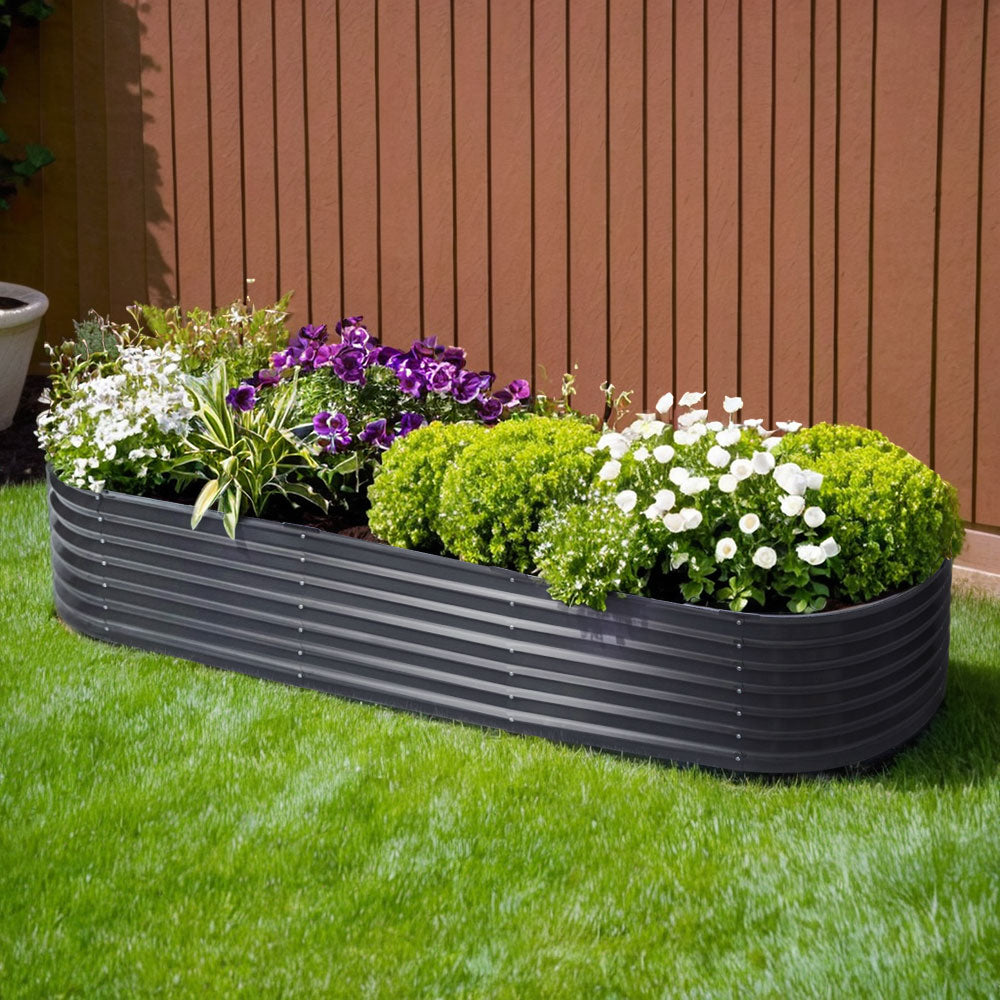 Green Fingers Garden Bed 240X80X42cm Oval Planter Box Raised Container Galvanised-Home & Garden > Garden Beds-PEROZ Accessories