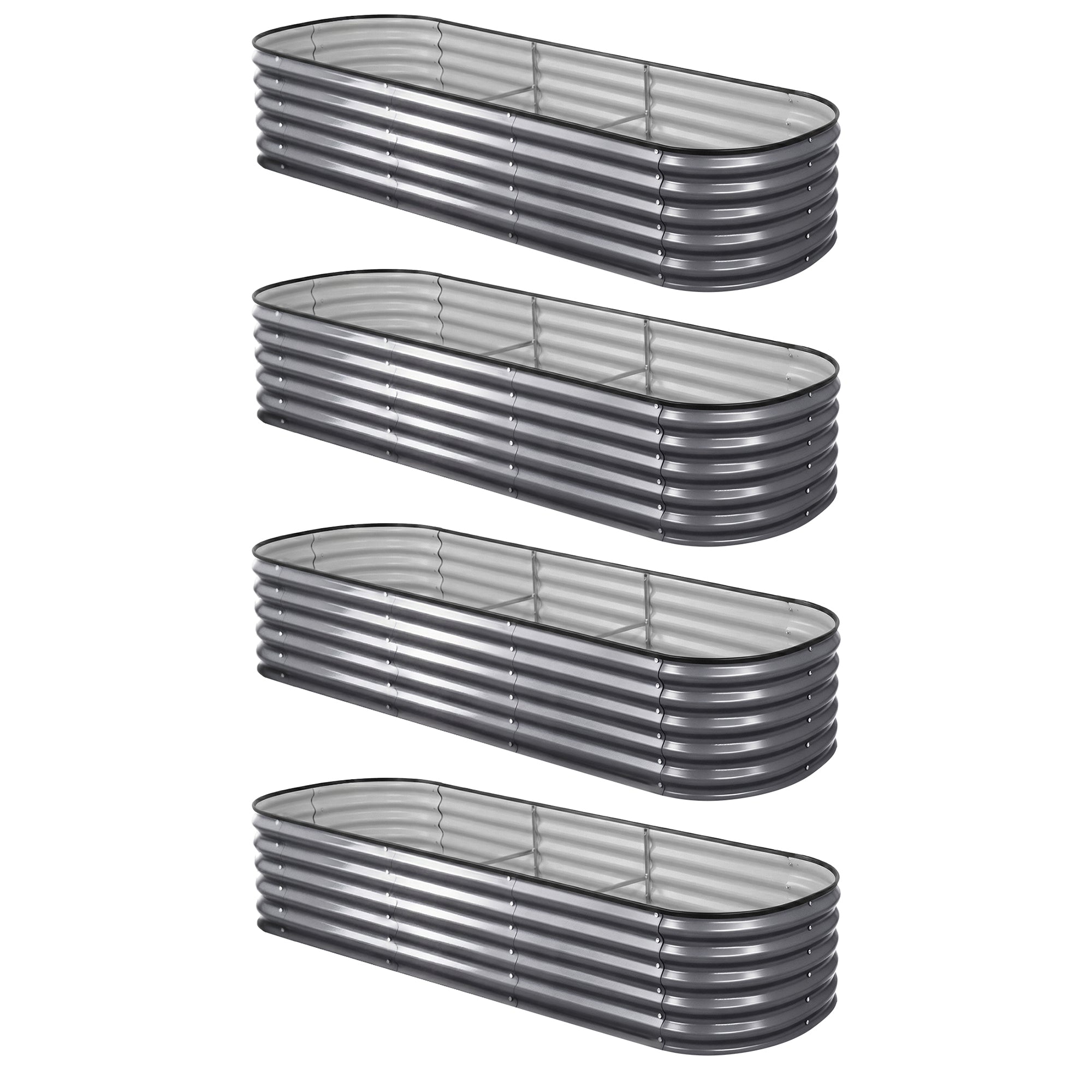 Green Fingers 4 Pcs Raised Garden Bed Kit Oval Galvanized Steel Planter Boxes 240x80x42cm, Heavy Duty Metal Elevated Garden Bed for Vegetables Flowers Herbs, with Safety Edging, Gloves & Pegs Included-Home & Garden > Garden Beds > Garden Beds & Planters-PEROZ Accessories