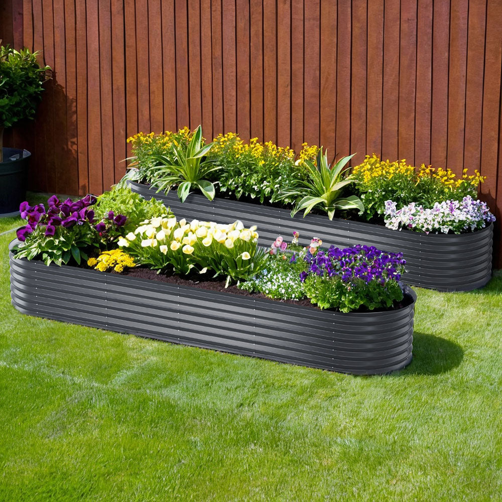 2x Green Fingers Raised Garden Bed 320X80X42cm Oval Planter Box Container Galvanised-Home & Garden > Garden Beds > Garden Beds & Planters-PEROZ Accessories
