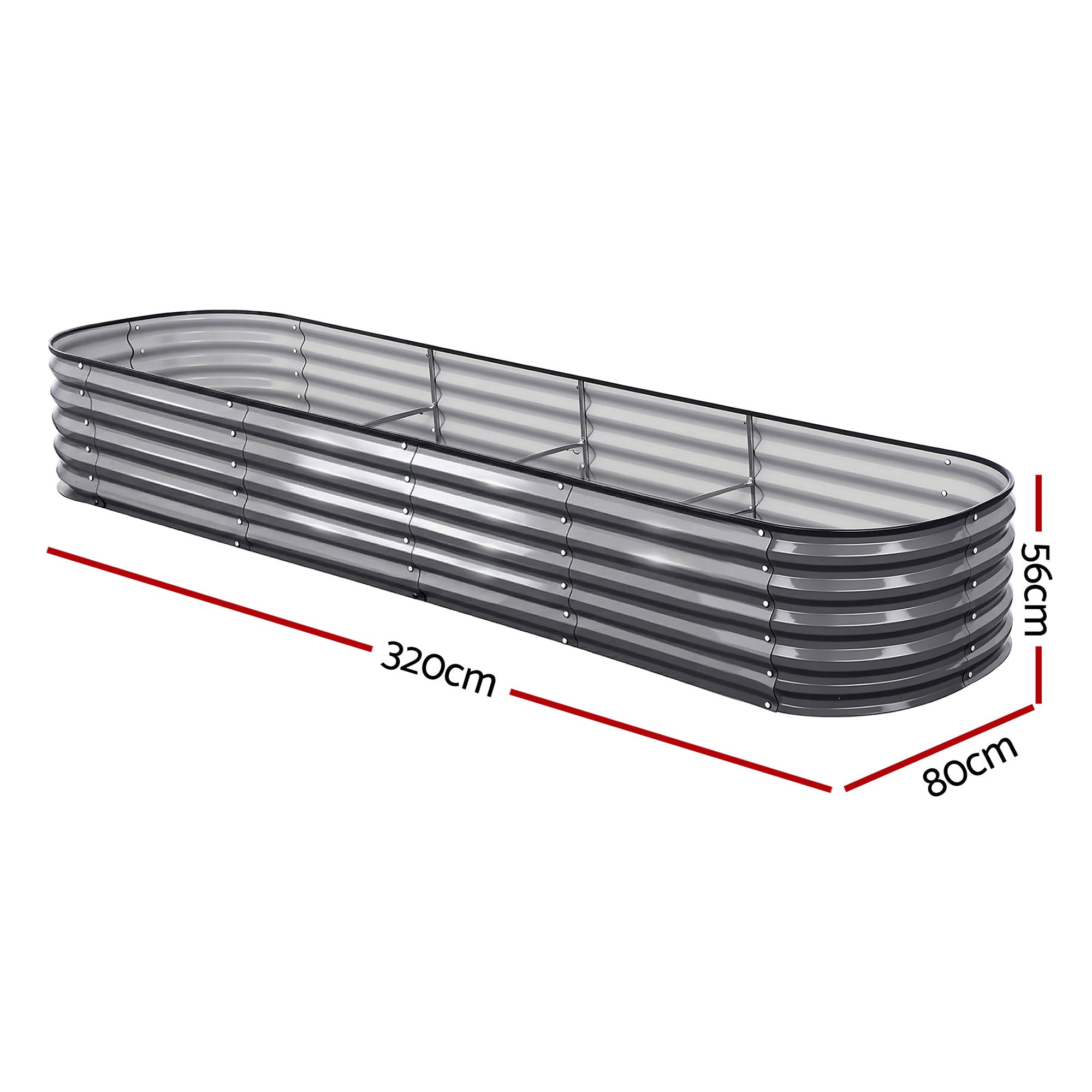 Green Fingers 3 Pcs Raised Garden Bed Kit Oval Galvanized Steel Planter Boxes 320x80x42cm, Heavy Duty Metal Elevated Garden Bed for Vegetables Flowers Herbs, with Safety Edging, Gloves & Pegs Included-Home & Garden > Garden Beds > Garden Beds & Planters-PEROZ Accessories