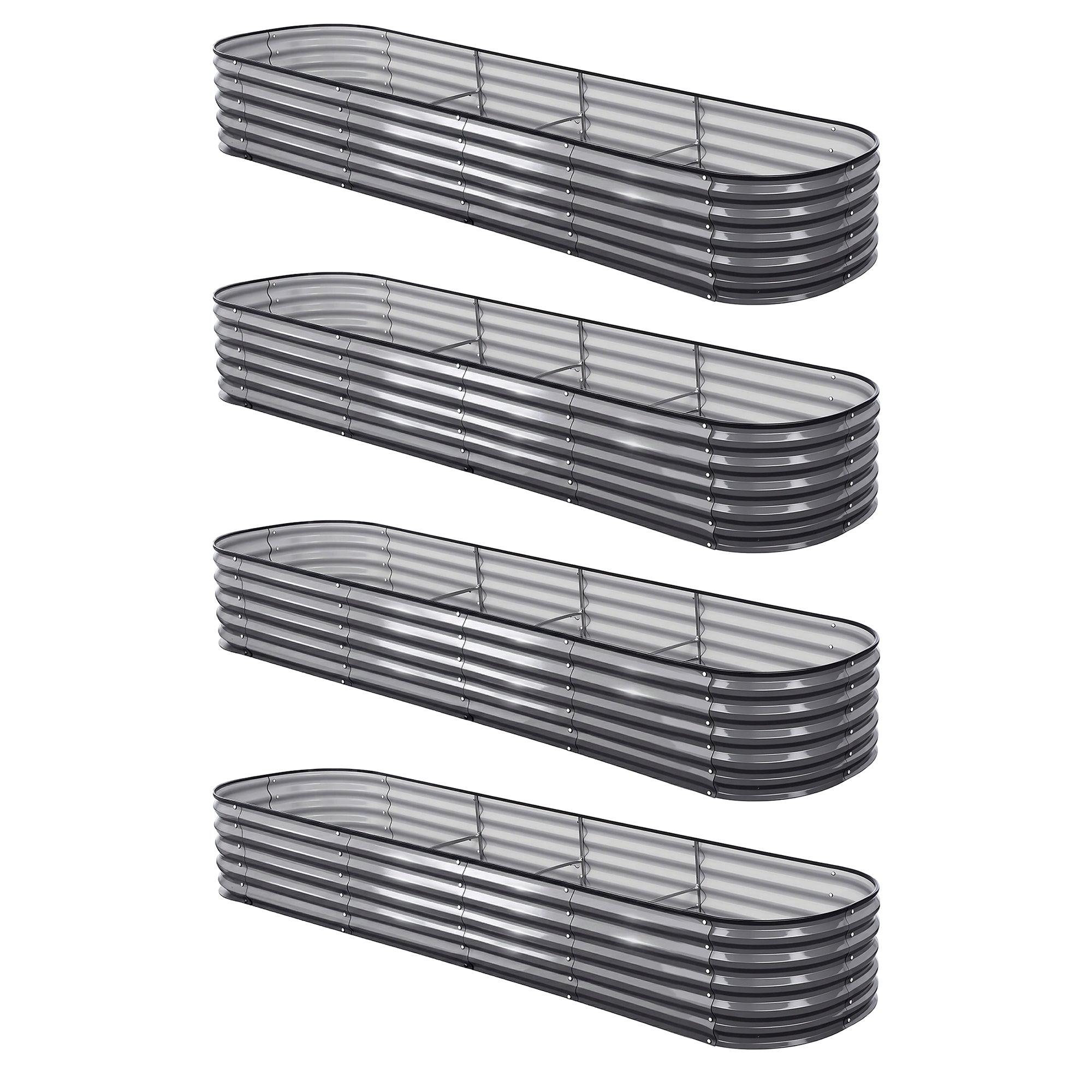 Green Fingers 4 Pcs Raised Garden Bed Kit Oval Galvanized Steel Planter Boxes 320x80x42cm, Heavy Duty Metal Elevated Garden Bed for Vegetables Flowers Herbs, with Safety Edging, Gloves & Pegs Included-Home & Garden > Garden Beds > Garden Beds & Planters-PEROZ Accessories