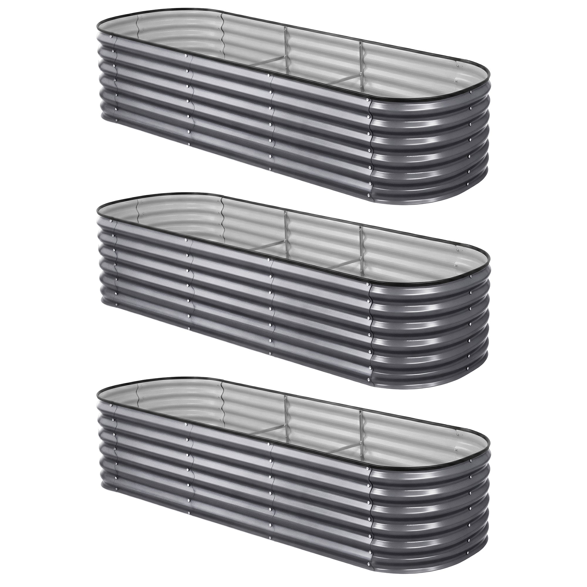 Green Fingers 3 Pcs Raised Garden Bed Kit Oval Galvanized Steel Planter Boxes 240x80x56cm, Heavy Duty Metal Elevated Garden Bed for Vegetables Flowers Herbs, with Safety Edging, Gloves & Pegs Included-Home & Garden > Garden Beds > Garden Beds & Planters-PEROZ Accessories