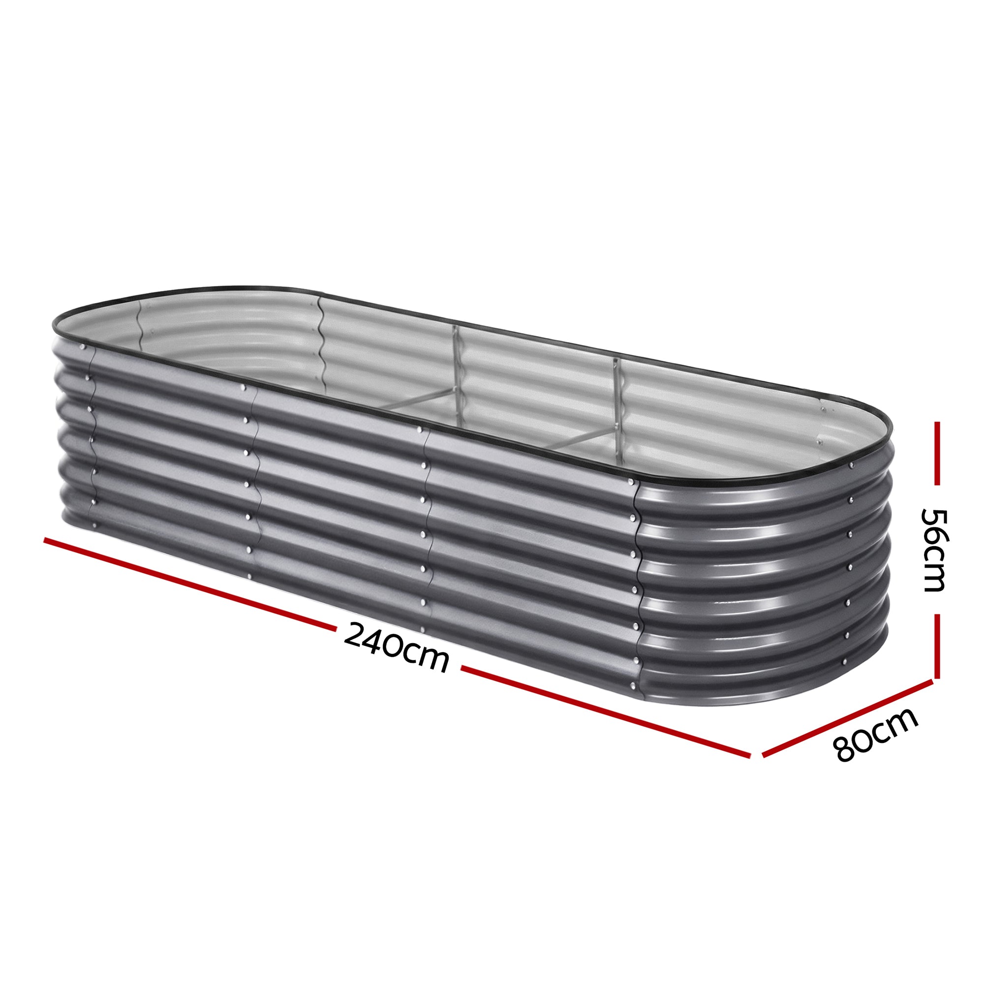 Green Fingers 3 Pcs Raised Garden Bed Kit Oval Galvanized Steel Planter Boxes 240x80x56cm, Heavy Duty Metal Elevated Garden Bed for Vegetables Flowers Herbs, with Safety Edging, Gloves & Pegs Included-Home & Garden > Garden Beds > Garden Beds & Planters-PEROZ Accessories