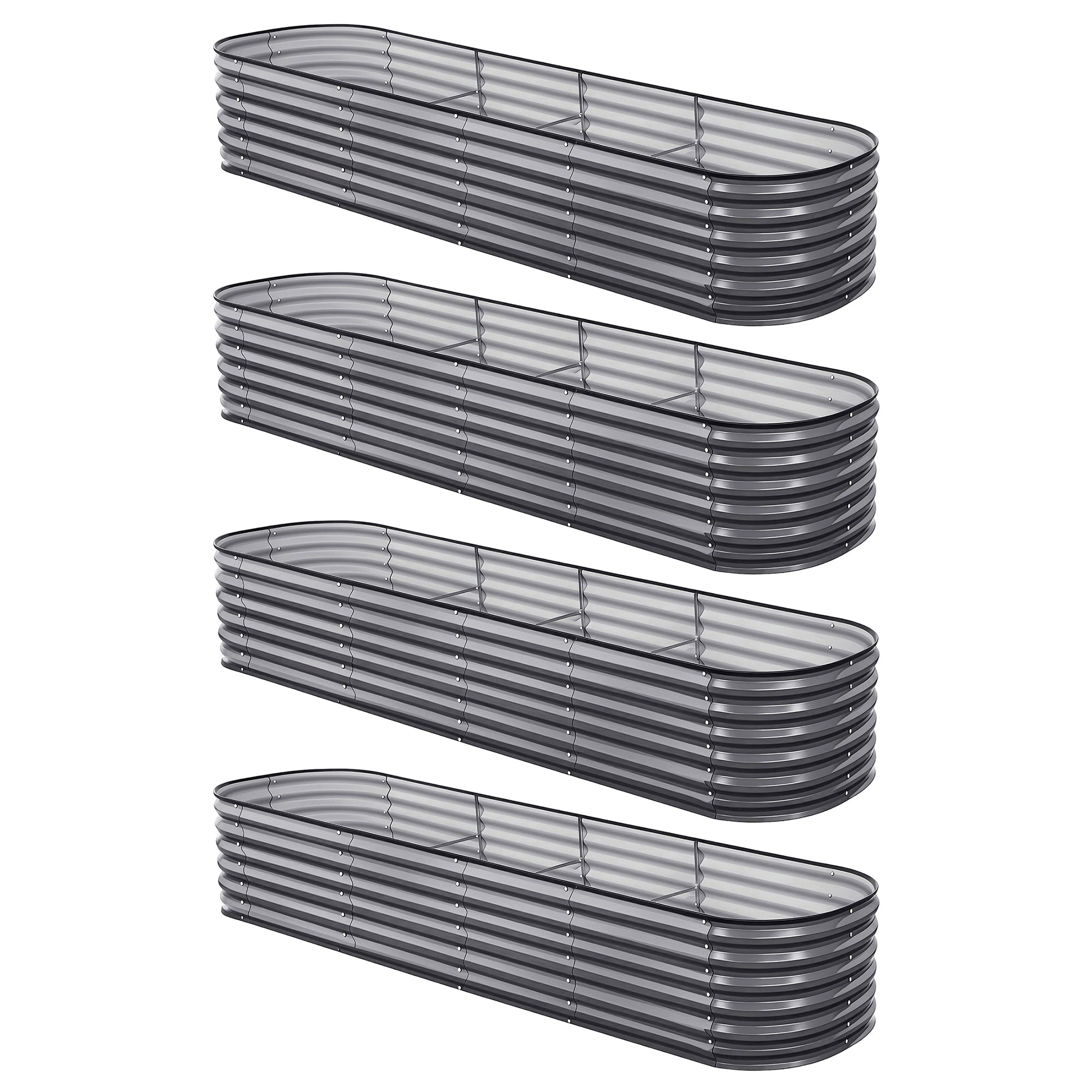 Green Fingers 4 Pcs Raised Garden Bed Kit Oval Galvanized Steel Planter Boxes 320x80x56cm, Heavy Duty Metal Elevated Garden Bed for Vegetables Flowers Herbs, with Safety Edging, Gloves & Pegs Included-Home & Garden > Garden Beds > Garden Beds & Planters-PEROZ Accessories