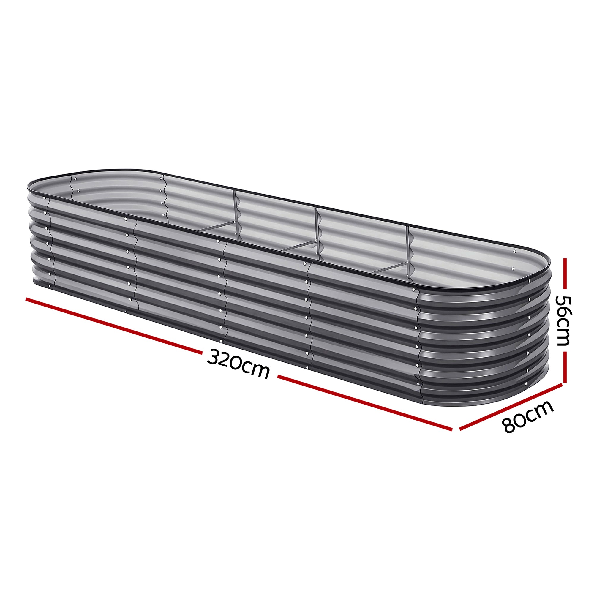 Green Fingers 4 Pcs Raised Garden Bed Kit Oval Galvanized Steel Planter Boxes 320x80x56cm, Heavy Duty Metal Elevated Garden Bed for Vegetables Flowers Herbs, with Safety Edging, Gloves & Pegs Included-Home & Garden > Garden Beds > Garden Beds & Planters-PEROZ Accessories