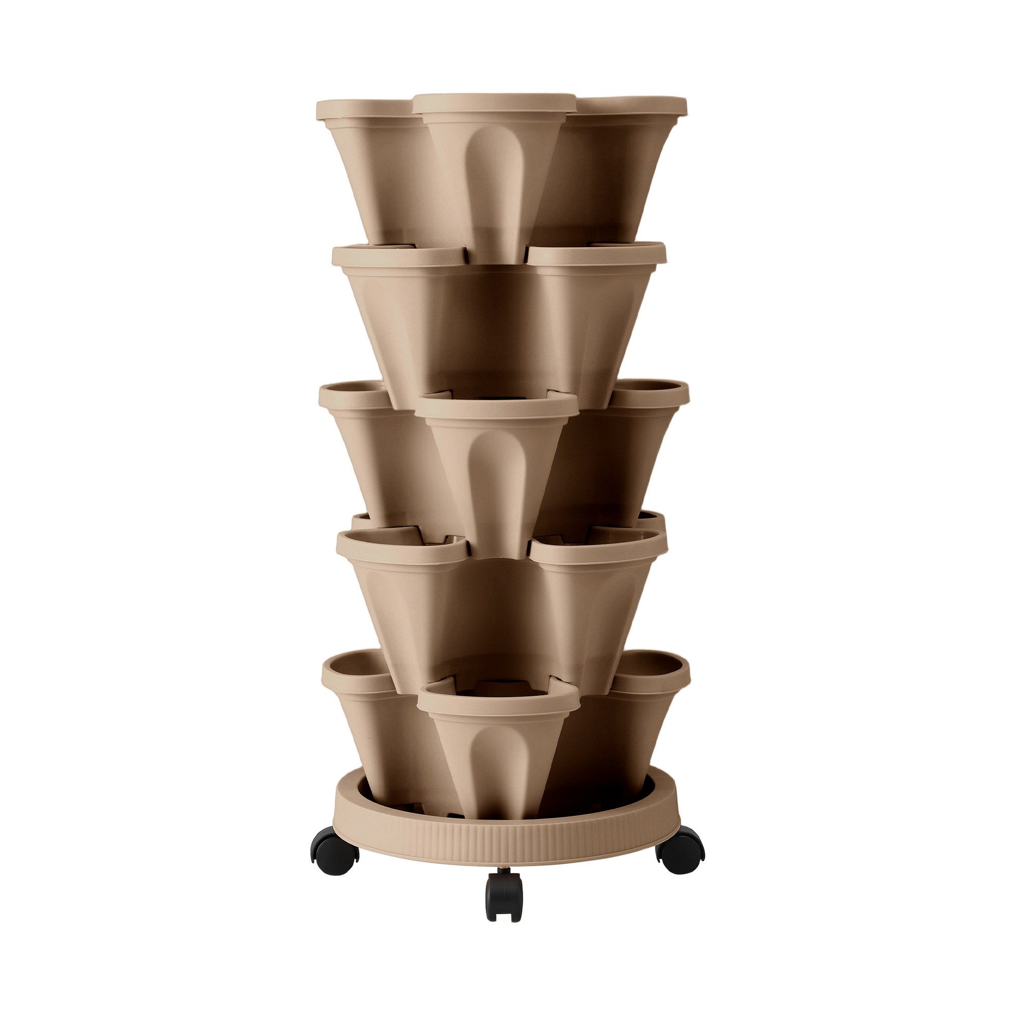 Green Fingers Garden Bed 5 Tier Vertical Garden Grey Strawberry Stackable Planters Herb Petunias Tan-Home & Garden > Artificial Plants > Pots, Planters & Accessories-PEROZ Accessories