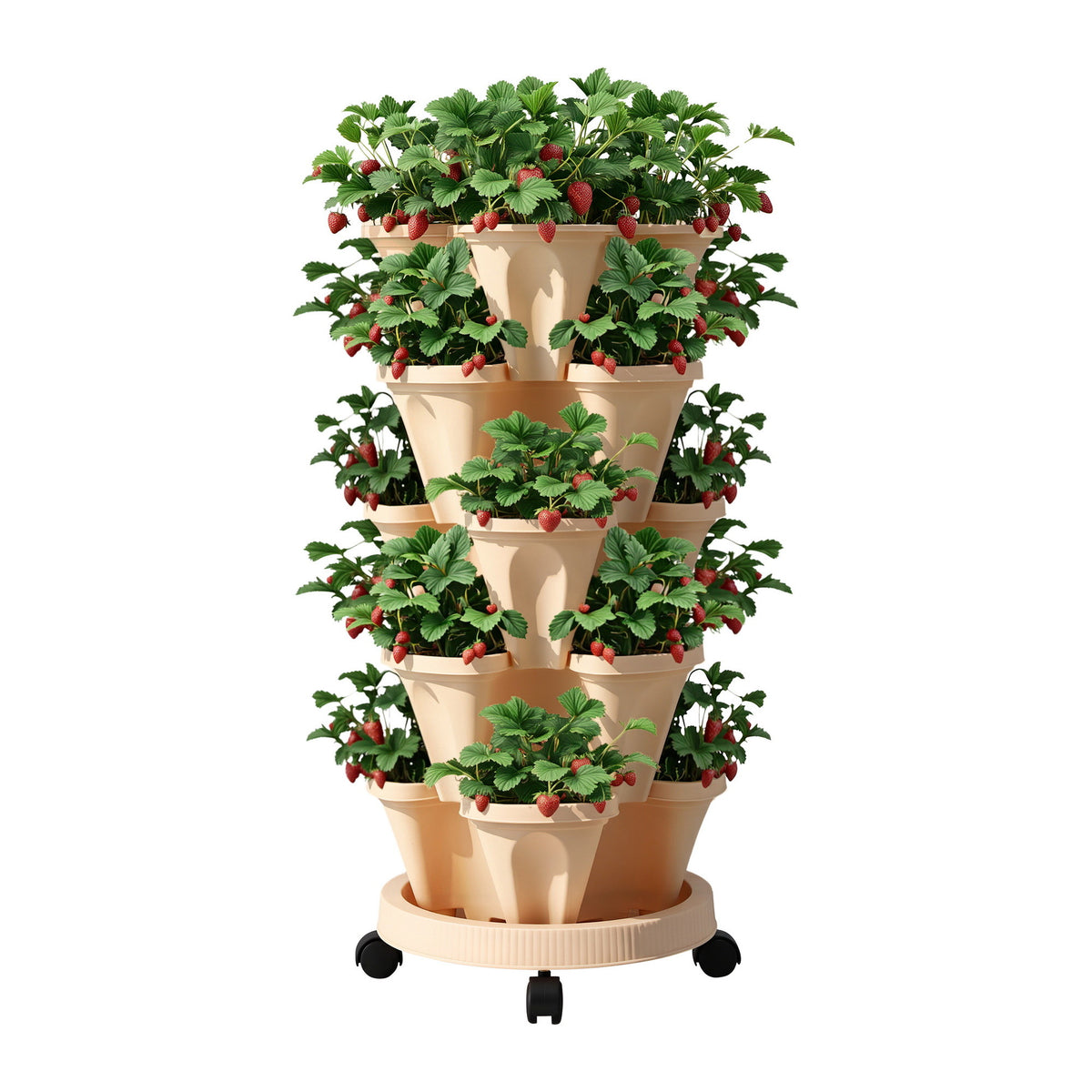 Green Fingers Garden Bed 5 Tier Vertical Garden Grey Strawberry Stackable Planters Herbs Beige-Home & Garden > Artificial Plants > Pots, Planters & Accessories-PEROZ Accessories