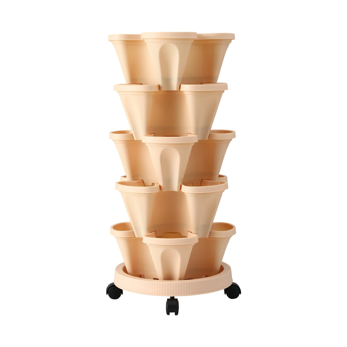 Green Fingers Garden Bed 5 Tier Vertical Garden Grey Strawberry Stackable Planters Herbs Beige-Home & Garden > Artificial Plants > Pots, Planters & Accessories-PEROZ Accessories