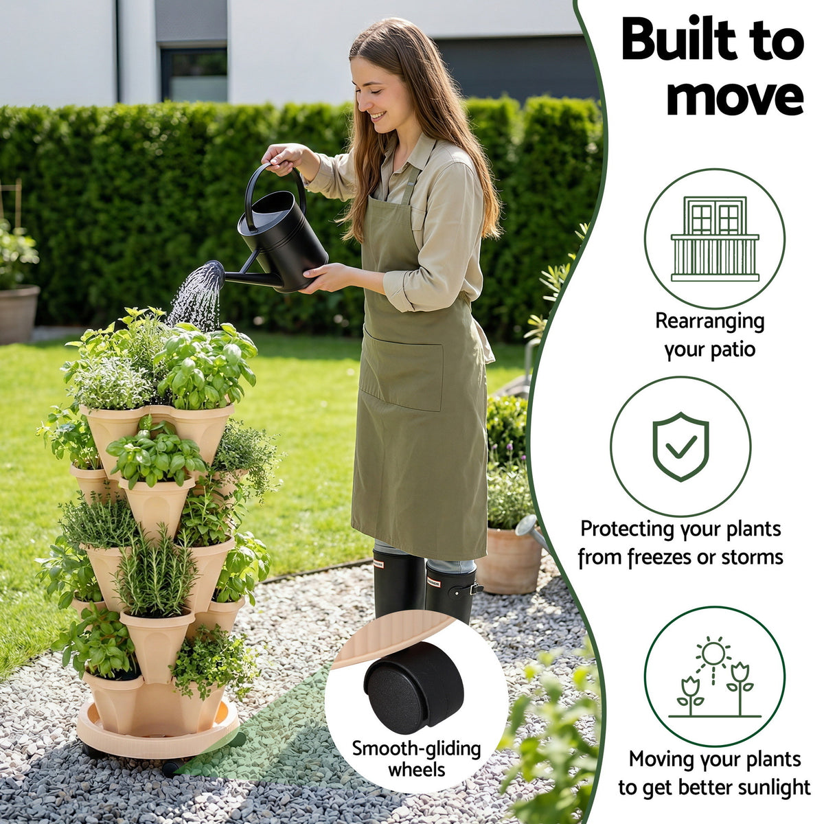 Green Fingers Garden Bed 5 Tier Vertical Garden Grey Strawberry Stackable Planters Herbs Beige-Home & Garden > Artificial Plants > Pots, Planters & Accessories-PEROZ Accessories