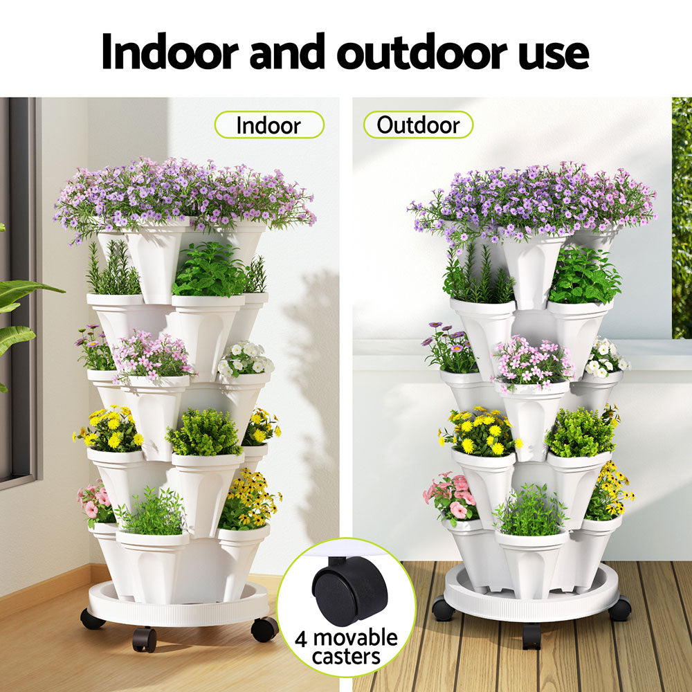 Green Fingers Garden Bed 5 Tier Vertical Garden Strawberry Stackable Planters Herbs Petunias-Home & Garden > Garden Beds > Grow Bags-PEROZ Accessories