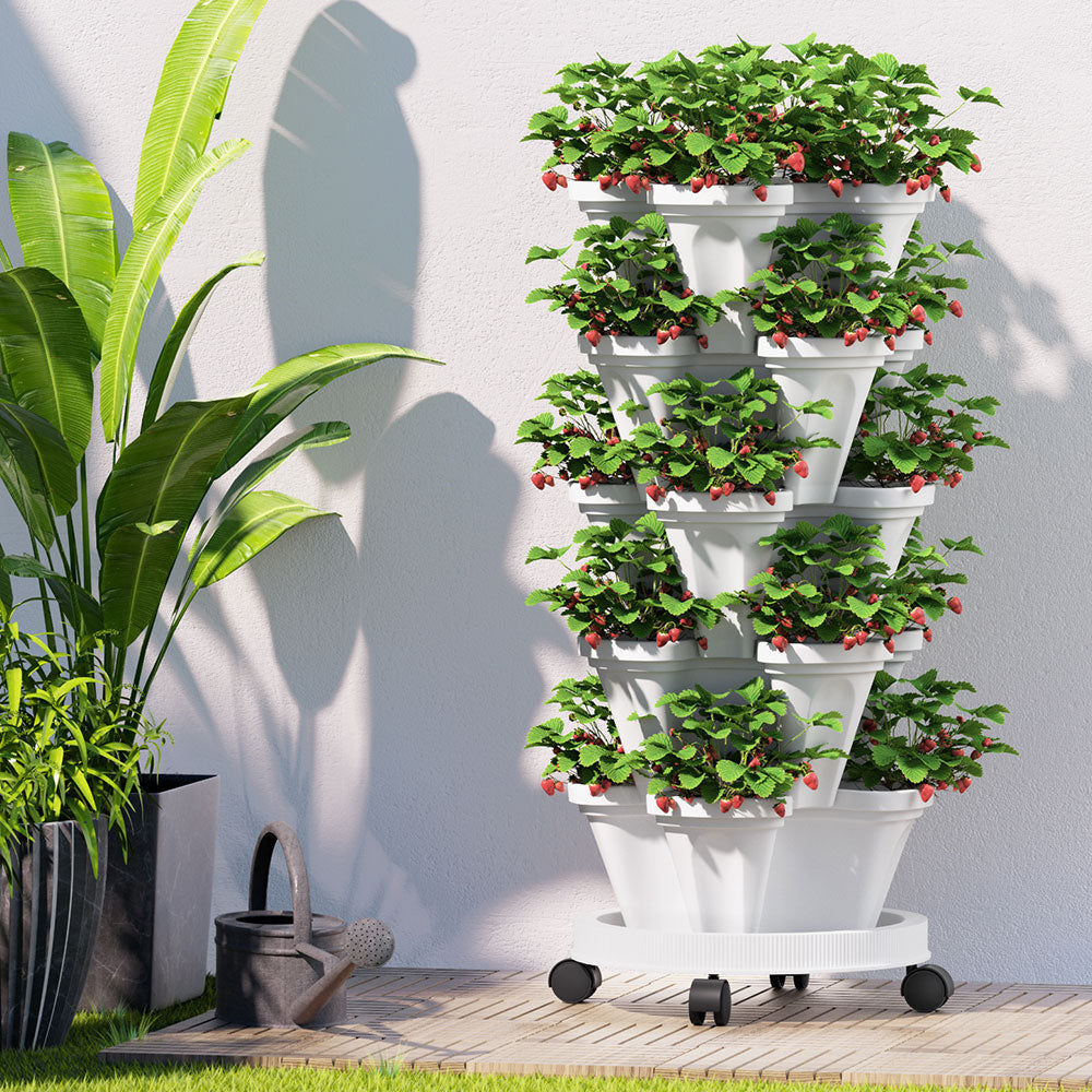 Green Fingers Garden Bed 5 Tier Vertical Garden Strawberry Stackable Planters Herbs Petunias-Home & Garden > Garden Beds > Grow Bags-PEROZ Accessories