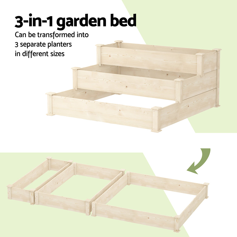 Green Fingers 3-Tier Wooden Raised Garden Bed Elevated Ground Vegetable Planter Box-Home & Garden > Garden Beds > Garden Beds & Planters-PEROZ Accessories