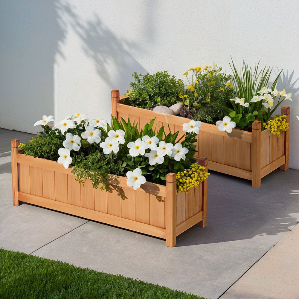 2x Green Fingers Raised Garden Bed 90x30x33cm Wooden Planter Box Raised Container Growing-Home & Garden > Garden Beds > Garden Beds & Planters-PEROZ Accessories