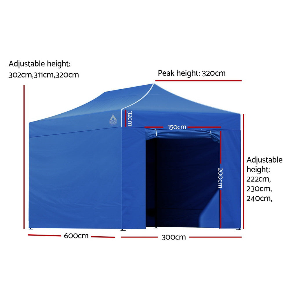 Instahut Gazebo 3x6 Pop Up Marquee Folding Tent Wedding Gazebos Camping Outdoor Shade Canopy Blue-Home & Garden > Shading-PEROZ Accessories