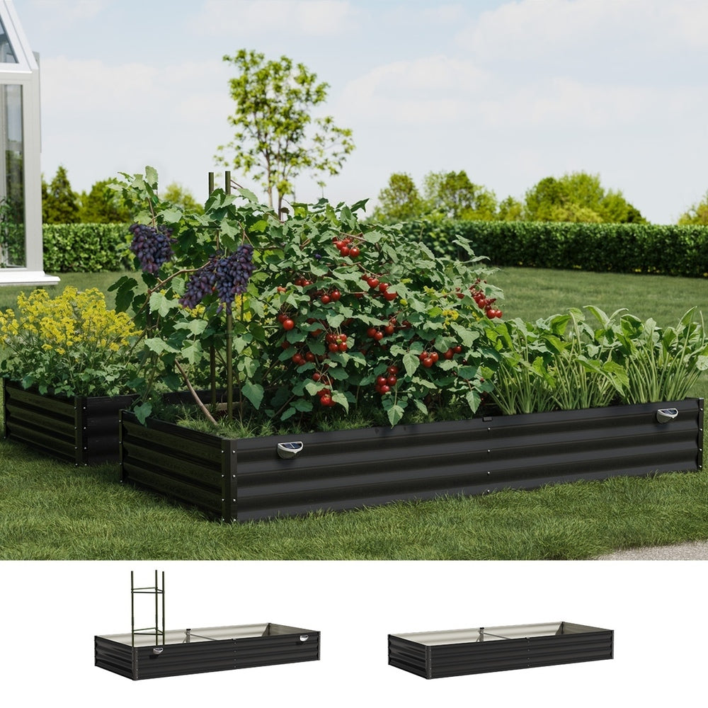 Livsip 2x Garden Bed 210x90x30cm LED Plant Stand Box Galvanise-Garden Bed-PEROZ Accessories