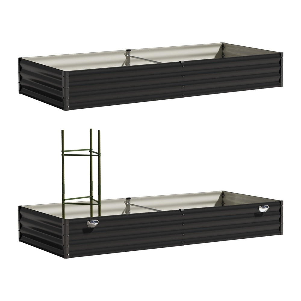 Livsip 2x Garden Bed 210x90x30cm LED Plant Stand Box Galvanise-Garden Bed-PEROZ Accessories