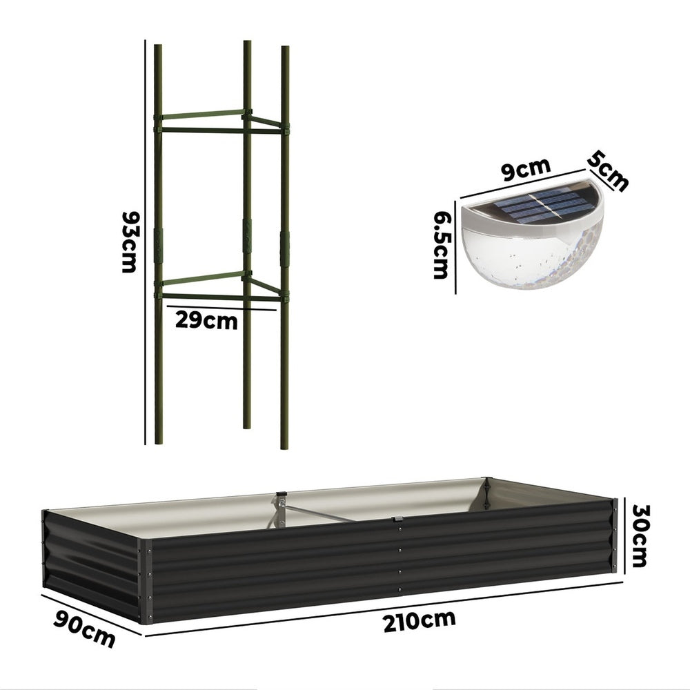 Livsip 2x Garden Bed 210x90x30cm LED Plant Stand Box Galvanise-Garden Bed-PEROZ Accessories