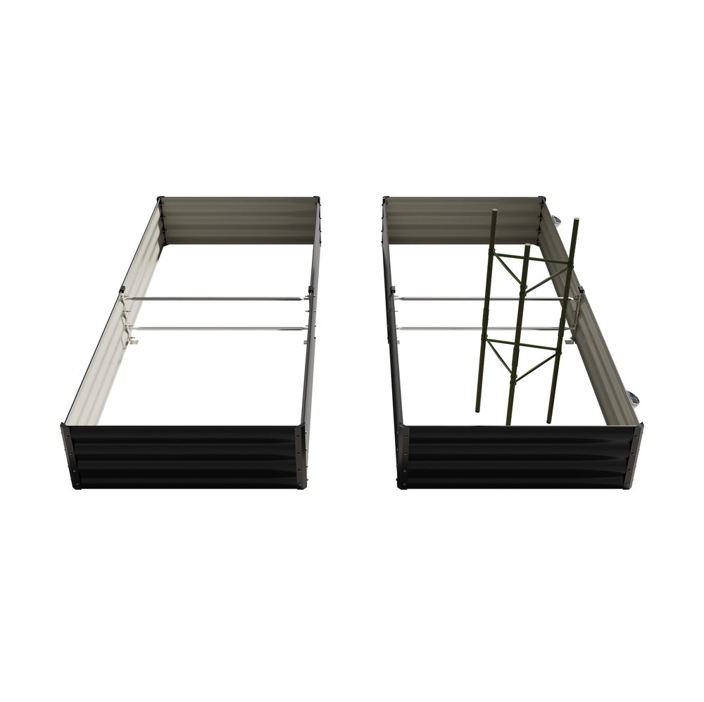 Livsip 2x Garden Bed 210x90x30cm LED Plant Stand Box Galvanise-Garden Bed-PEROZ Accessories