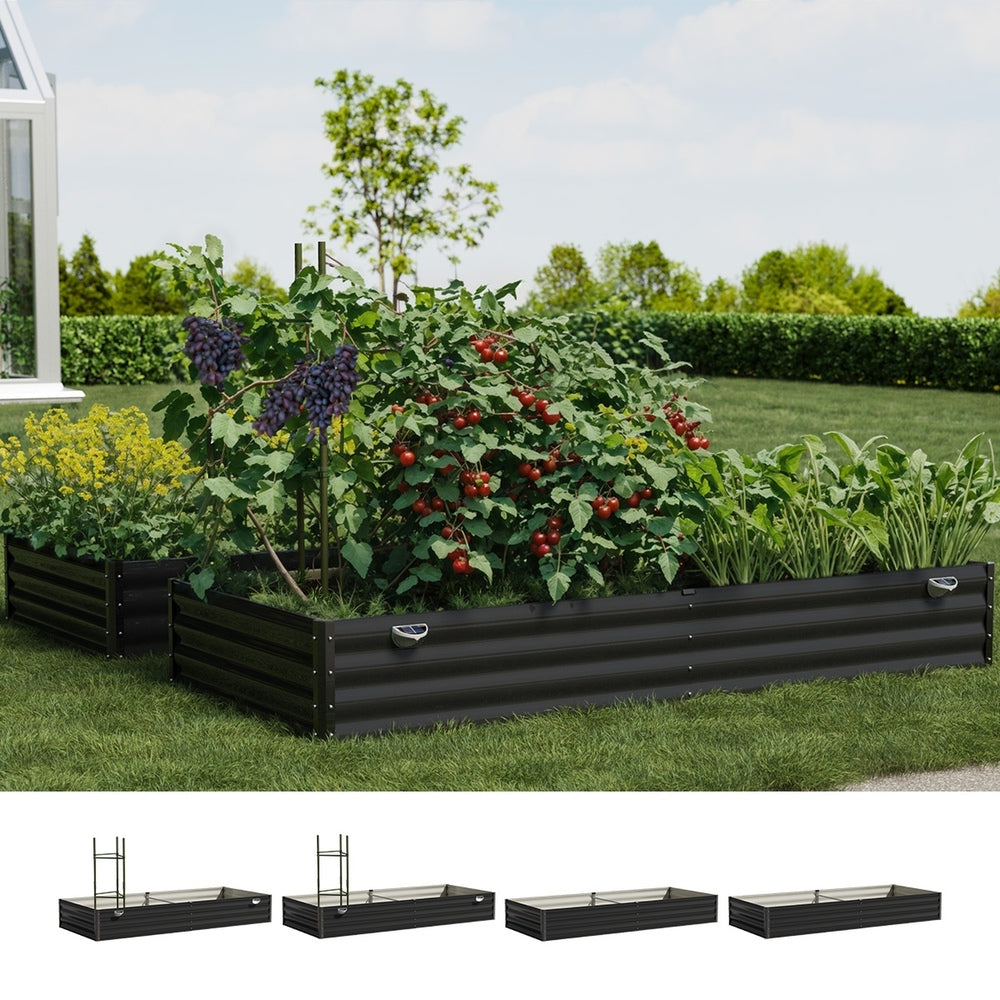 Livsip 4x Garden Bed 210x90x30cm LED Plant Stand Box Galvanise-Garden Bed-PEROZ Accessories