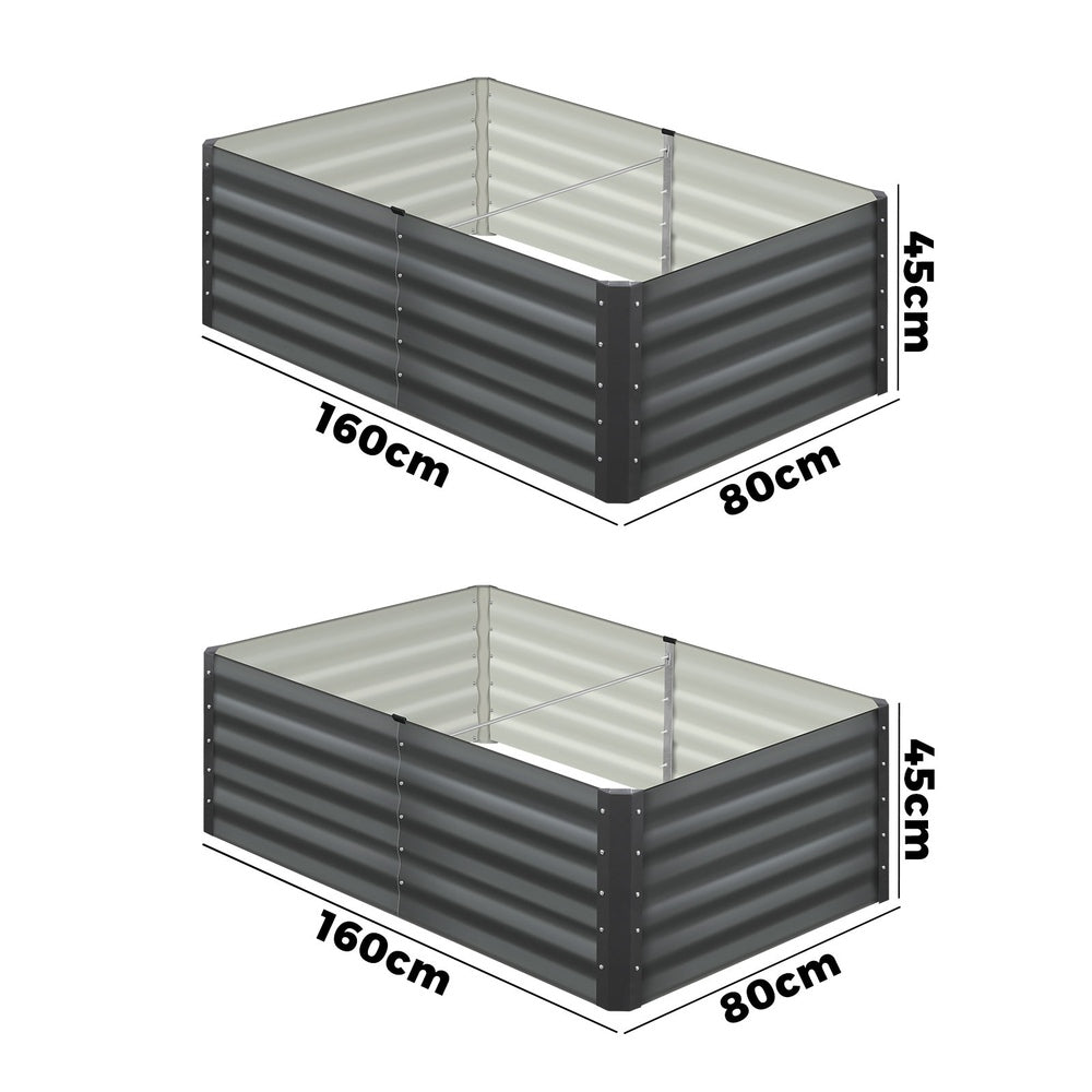 Livsip 160 x 80 x 45cm Garden Bed Galvanised Steel Raised Garden Bed 4pcs-Garden Beds-PEROZ Accessories
