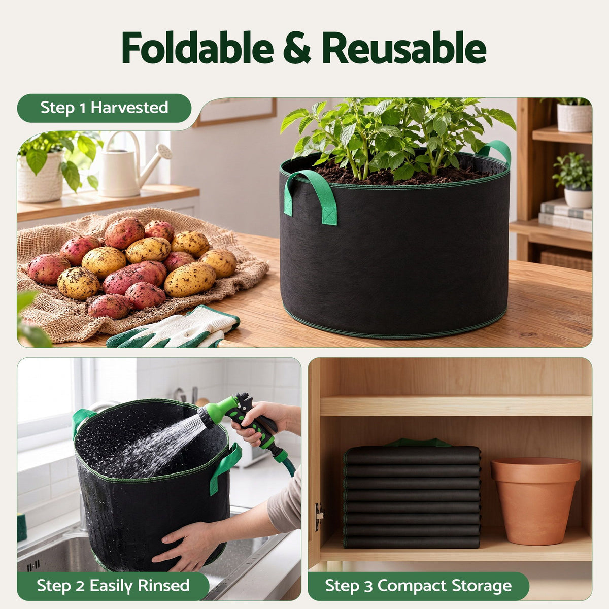 Green Fingers 15 Gallon Grow Bags 300gsm thick Aeration Fabric Pots 10 Pack-Home & Garden > Garden Beds > Garden Beds & Planters-PEROZ Accessories