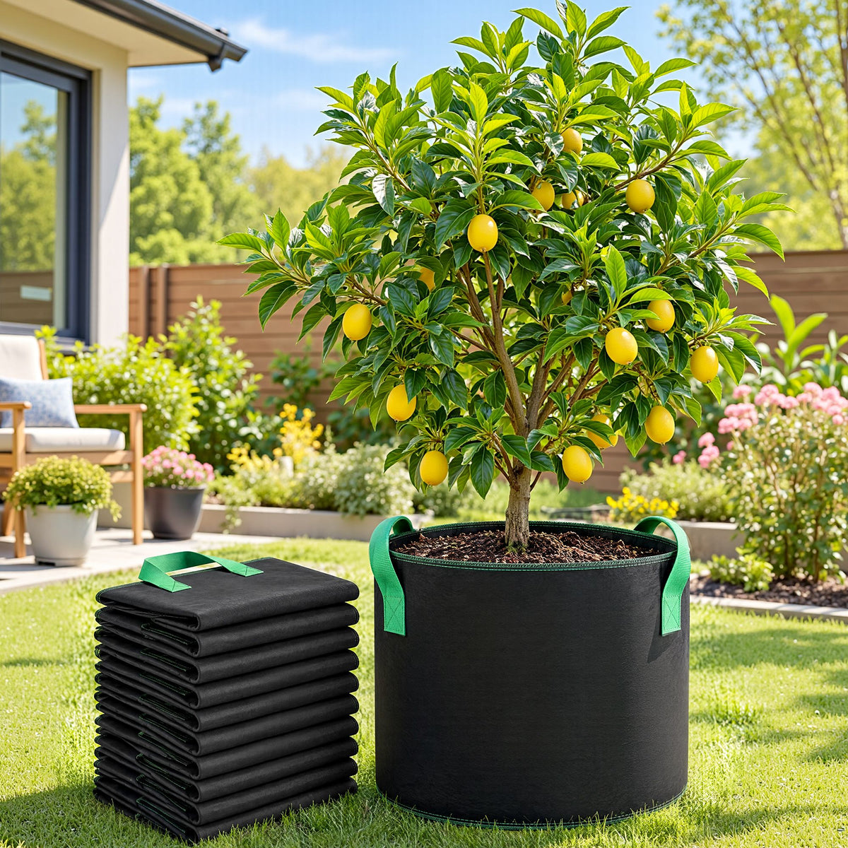 Green Fingers 20 Gallon Grow Bags 300gsm thick Aeration Fabric Pots 10 Pack-Home & Garden > Garden Beds > Garden Beds & Planters-PEROZ Accessories