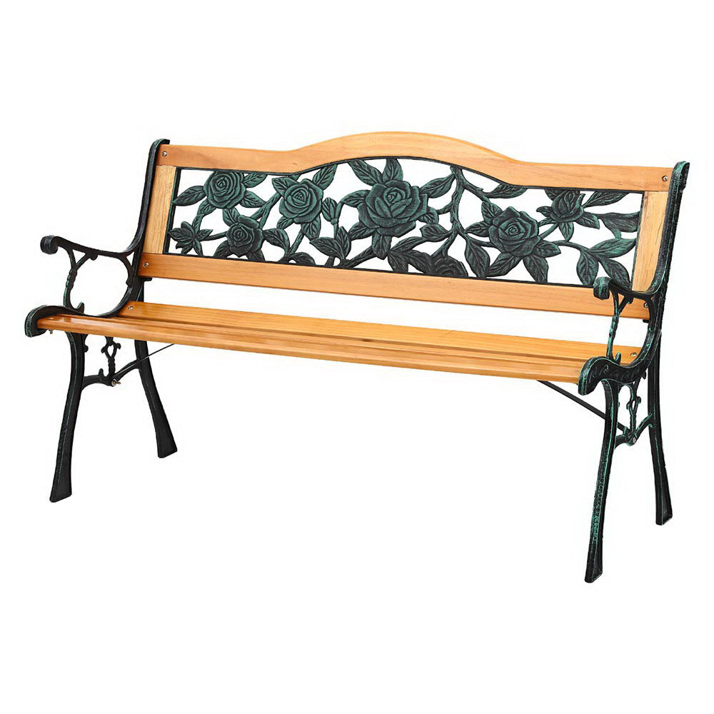 Gardeon Outdoor Garden Bench Seat 126cm Wooden Cast Iron 3 Seater Patio Furniture-Furniture > Outdoor > Outdoor Benches-PEROZ Accessories