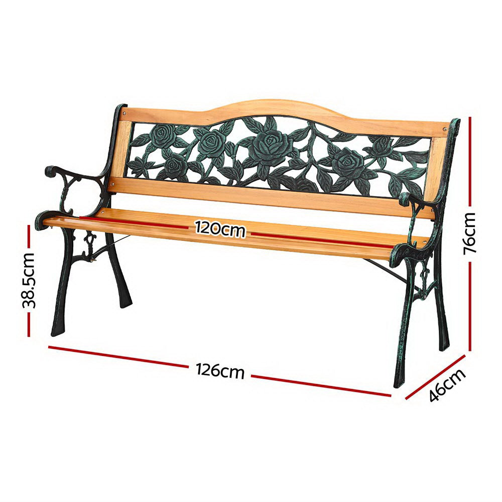 Gardeon Outdoor Garden Bench Seat 126cm Wooden Cast Iron 3 Seater Patio Furniture-Furniture > Outdoor > Outdoor Benches-PEROZ Accessories