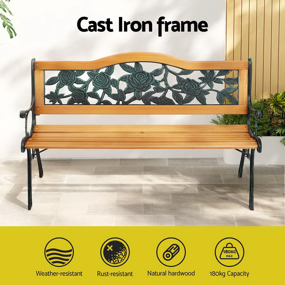 Gardeon Outdoor Garden Bench Seat 126cm Wooden Cast Iron 3 Seater Patio Furniture-Furniture > Outdoor > Outdoor Benches-PEROZ Accessories