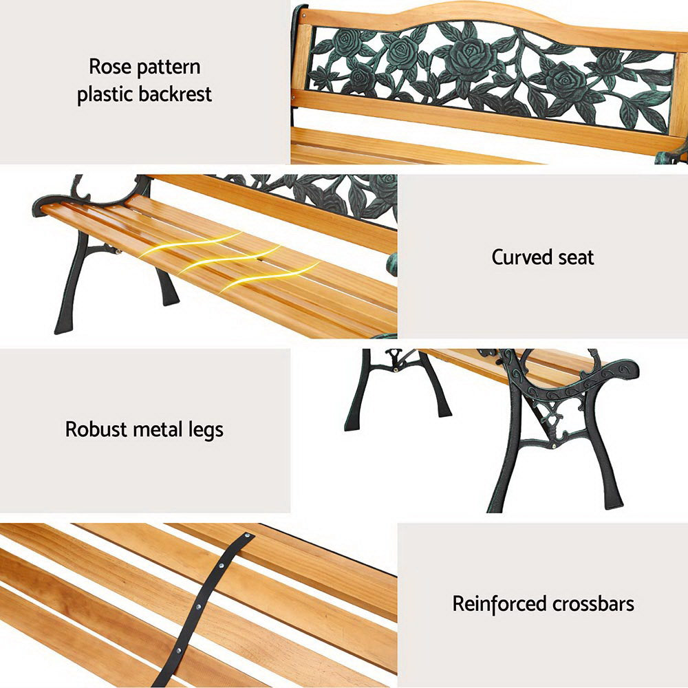 Gardeon Outdoor Garden Bench Seat 126cm Wooden Cast Iron 3 Seater Patio Furniture-Furniture > Outdoor > Outdoor Benches-PEROZ Accessories