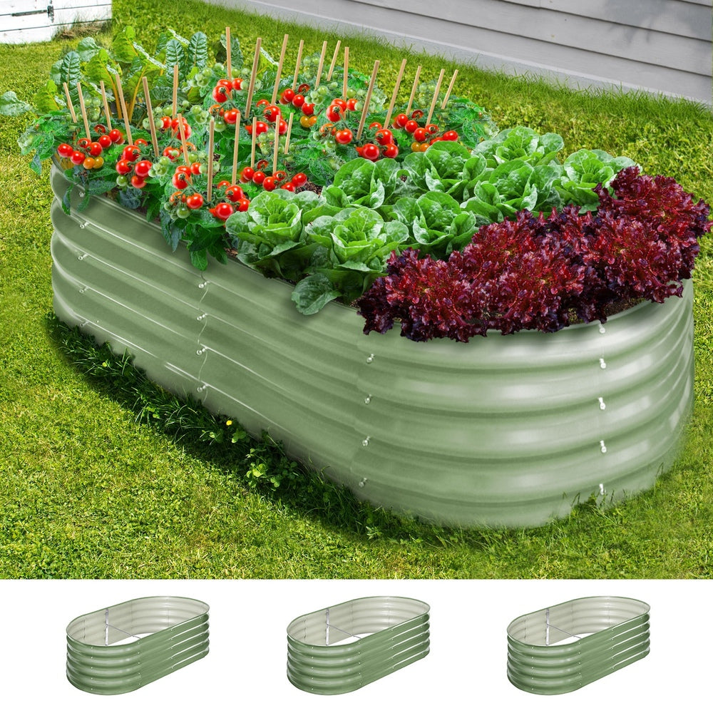 Livsip 3x Garden Bed 160x80x42cm Planter Box Raised Container Galvanised Green-Garden Bed-PEROZ Accessories