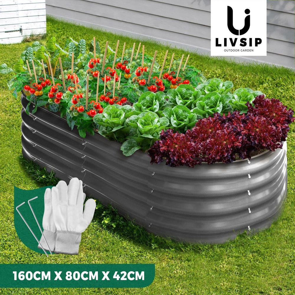 Livsip Galvanised Raised Garden Bed Steel Vegetable Planter 160X80X42CM-Garden Beds-PEROZ Accessories
