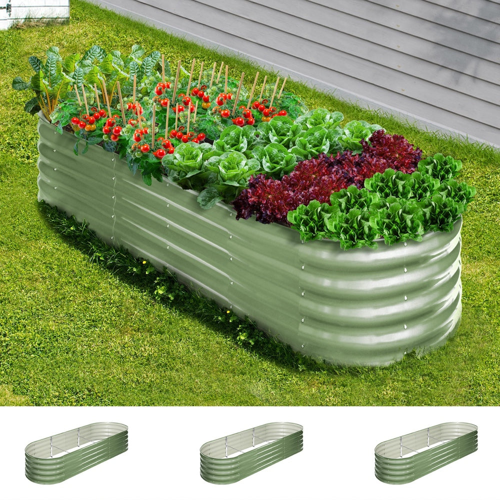 Livsip 3x Garden Bed 240x80x42cm Planter Box Raised Container Galvanised Green-Garden Bed-PEROZ Accessories