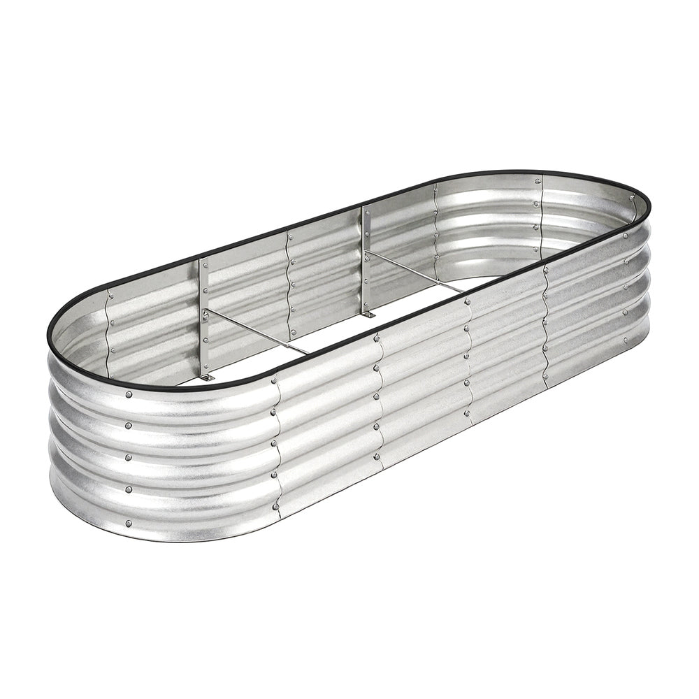 Livsip Outdoor Garden Bed Oval Galvanised Steel 240x80x42cm Silver-Garden Bed-PEROZ Accessories