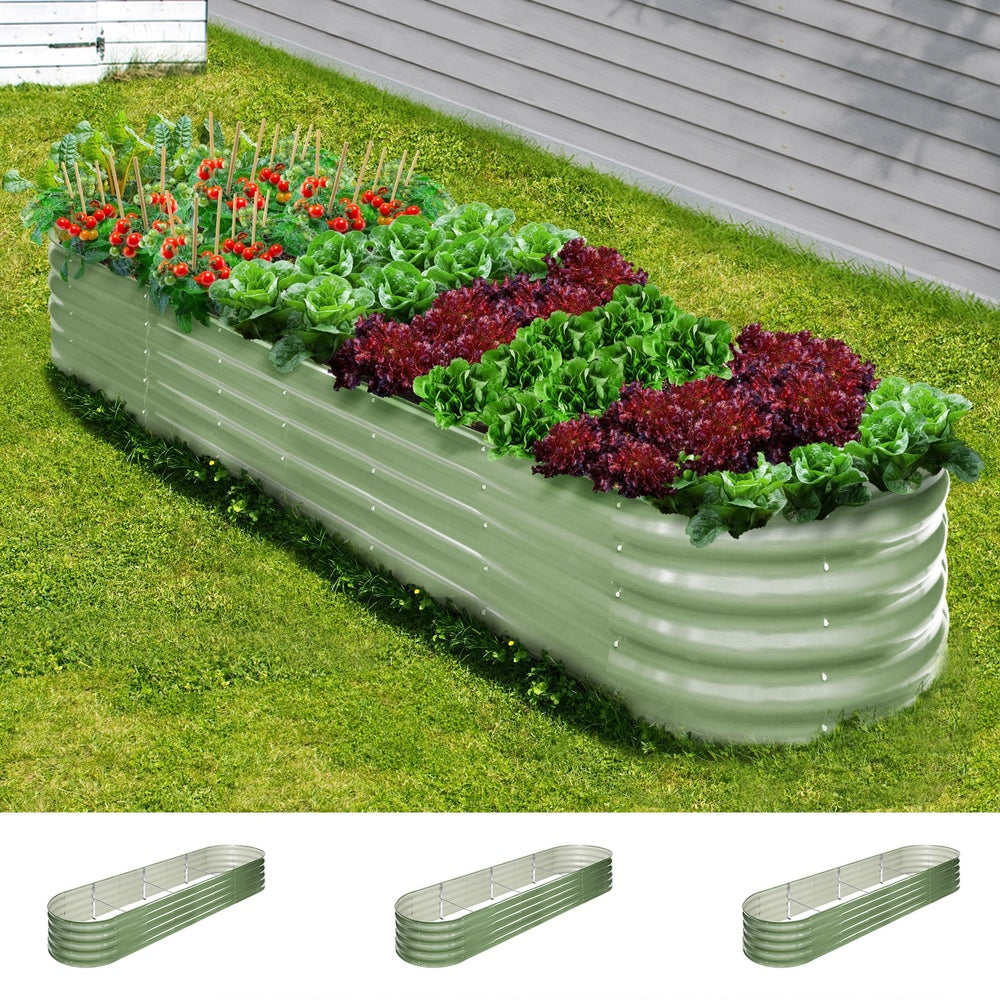 Livsip 3x Garden Bed 320x80x42cm Planter Box Raised Container Galvanised Green-Garden Bed-PEROZ Accessories