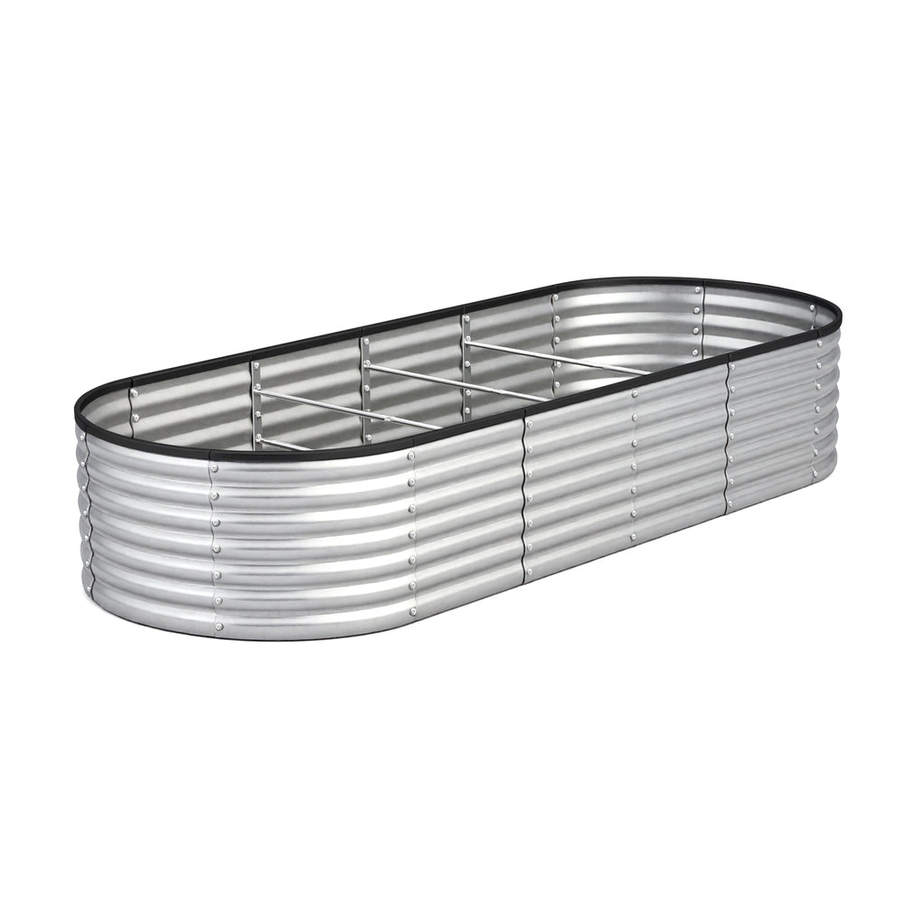 Livsip Garden Bed Oval Galvanised Steel Container 240x80x56cm Silver-Garden Bed-PEROZ Accessories
