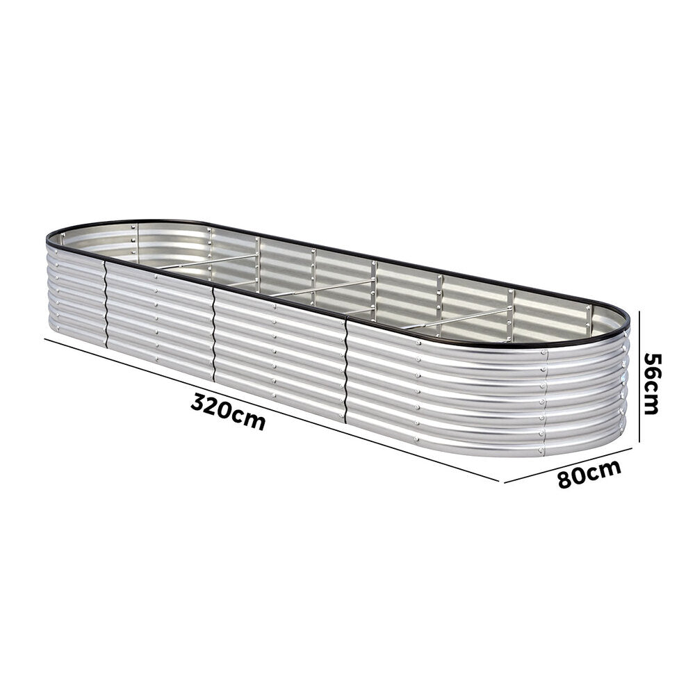Livsip Garden Bed Oval Galvanised Steel Container 320x80x56cm Silver-Garden Bed-PEROZ Accessories