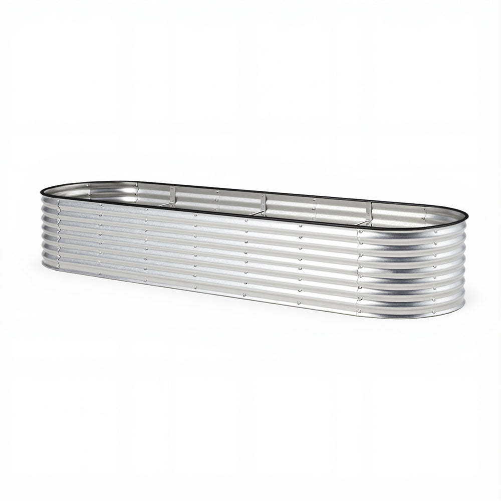 Livsip Garden Bed Oval Galvanised Steel Container 320x80x56cm Silver-Garden Bed-PEROZ Accessories