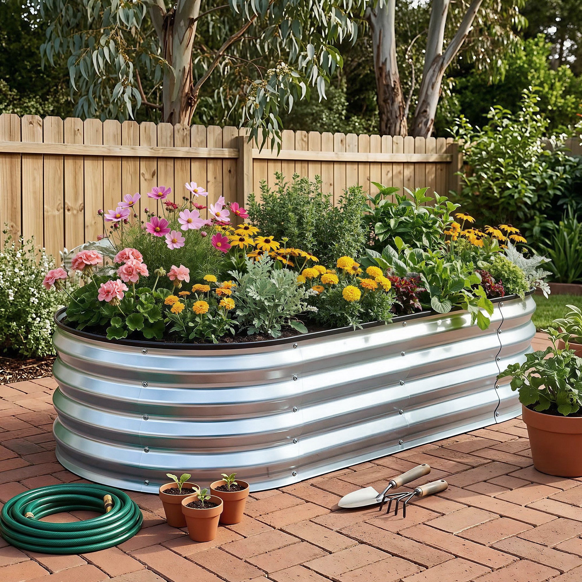 Green Fingers Raised Garden Bed Galvanised Oval Metal Planter Box Large Outdoor 120x60x30cm Silver-Home & Garden > Garden Beds > Garden Beds & Planters-PEROZ Accessories