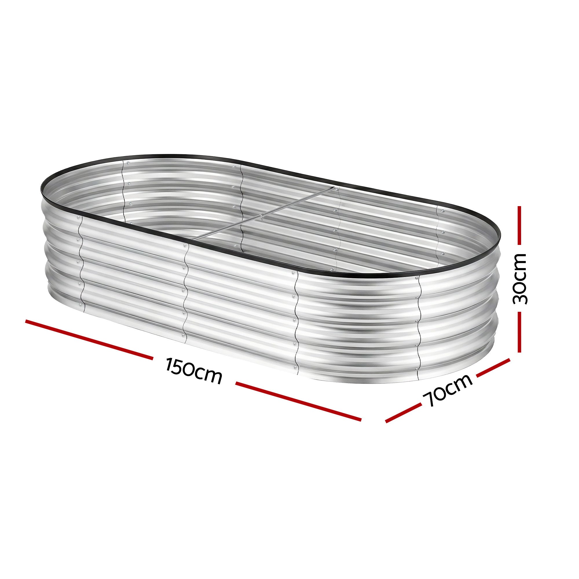 Green Fingers Raised Garden Bed Galvanised Oval Metal Planter Box Large Outdoor 150x70x30cm Silver-Home & Garden > Garden Beds > Garden Beds & Planters-PEROZ Accessories