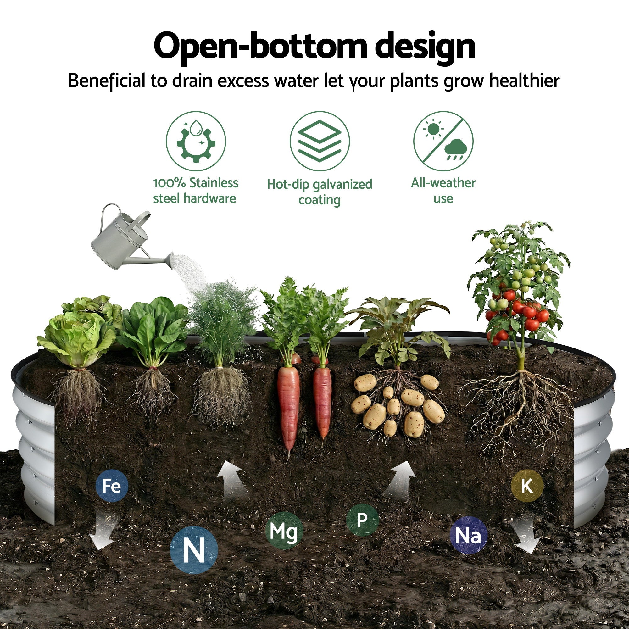 Green Fingers Raised Garden Bed Galvanised Oval Metal Planter Box Large Outdoor 150x70x30cm Silver-Home & Garden > Garden Beds > Garden Beds & Planters-PEROZ Accessories