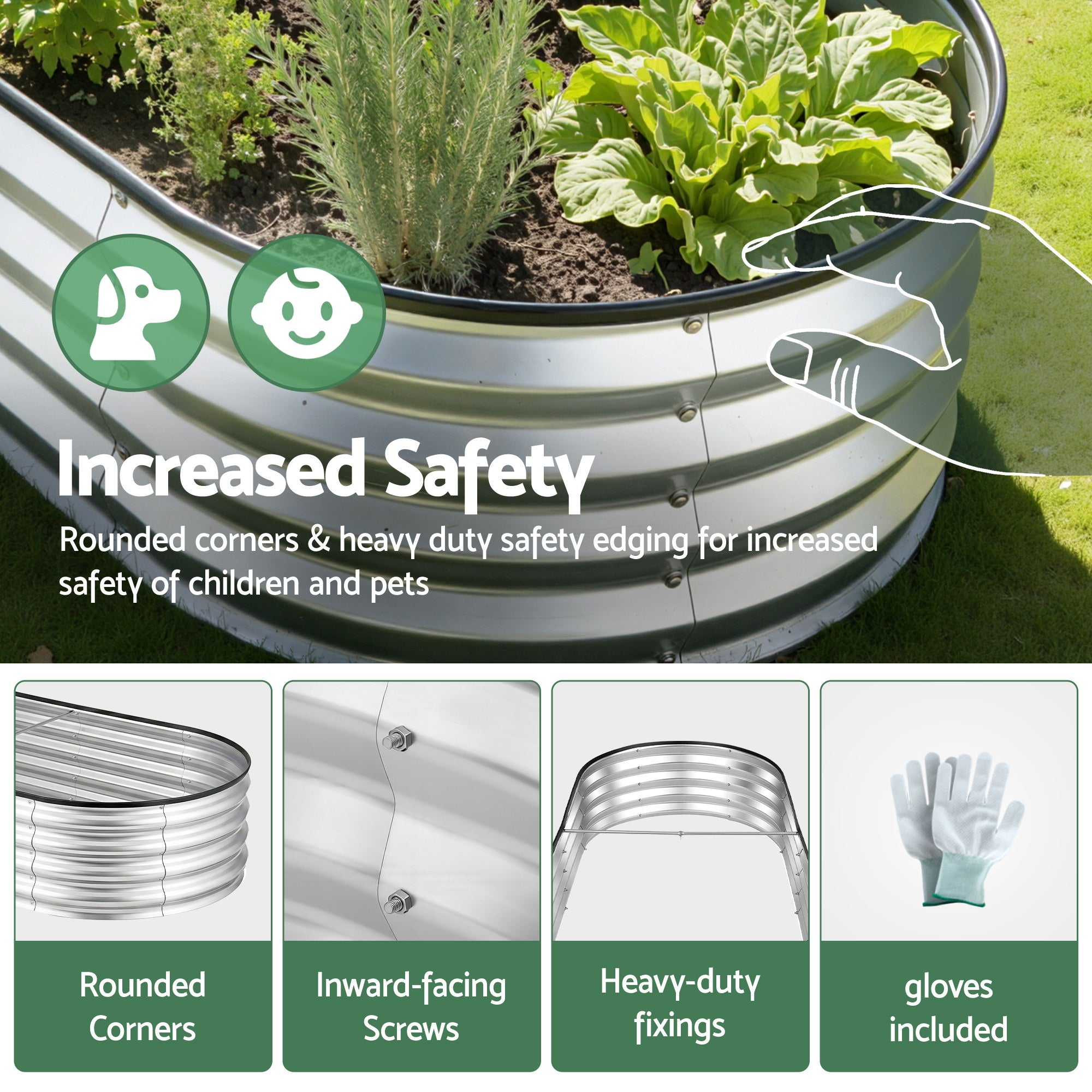 Green Fingers Raised Garden Bed Galvanised Oval Metal Planter Box Large Outdoor 150x70x30cm Silver-Home & Garden > Garden Beds > Garden Beds & Planters-PEROZ Accessories