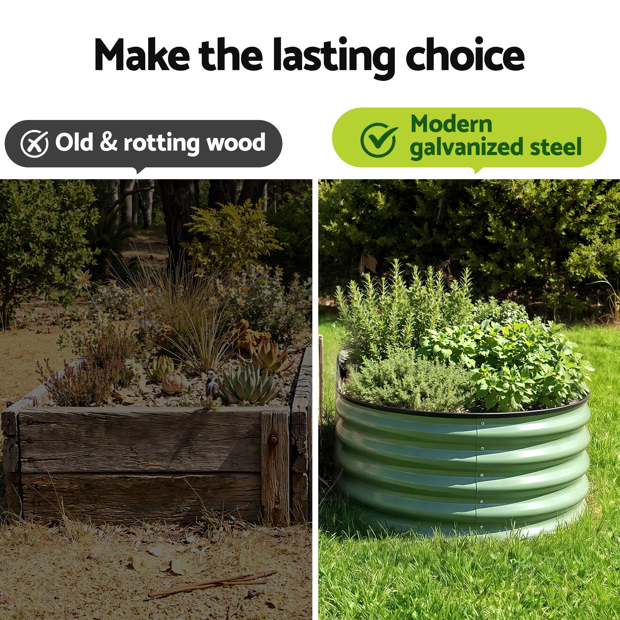 Green Fingers Oval Raised Garden Bed Galvanised Planter Box Rust Resistant 240x60x45cm Green-Home & Garden > Garden Beds > Garden Beds & Planters-PEROZ Accessories