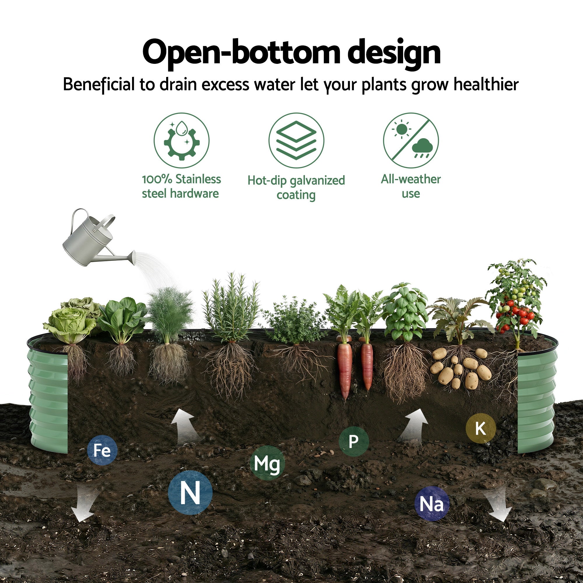Green Fingers Oval Raised Garden Bed Galvanised Planter Box Rust Resistant 240x60x45cm Green-Home & Garden > Garden Beds > Garden Beds & Planters-PEROZ Accessories